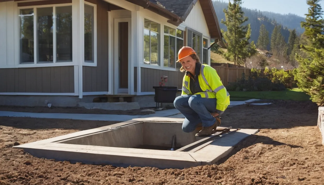 A local provider inspecting a septic tank lid in a yard in Aurora